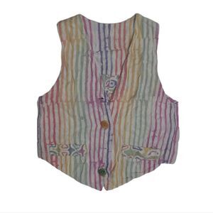 VINTAGE 90s rainbow stripe pride reversible‎ button up vest XS